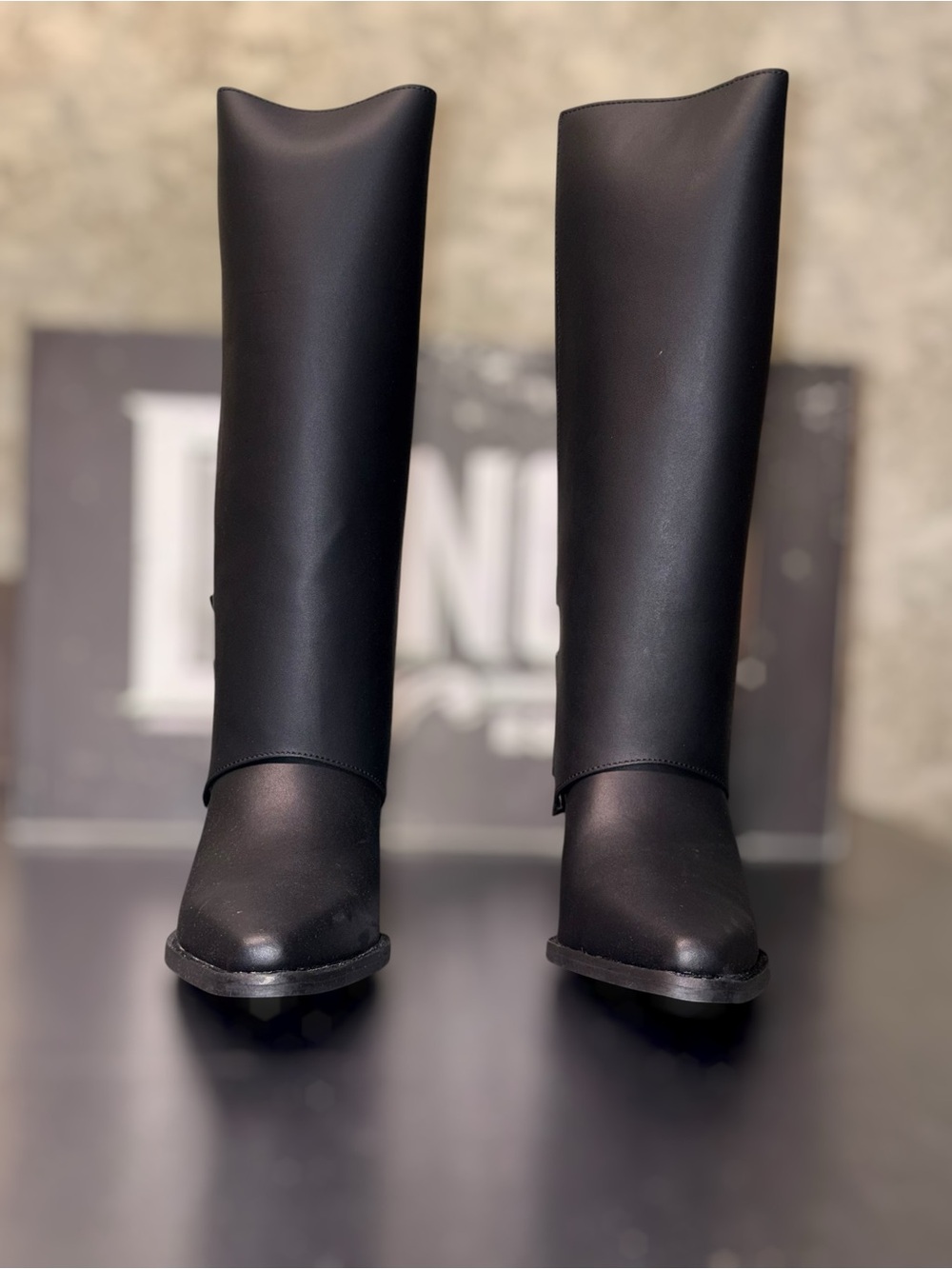 DINGO Urban Cowgirl Boots Black Leather Knee High 9.5 M NWT Snip Toe Buckle